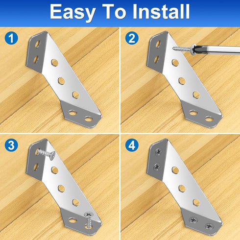 50PCS 300 MAPVOLUT Corner Brackets For Wood with Screw, Premium Stainless Steel Metal Shelf Brackets Furniture Corner