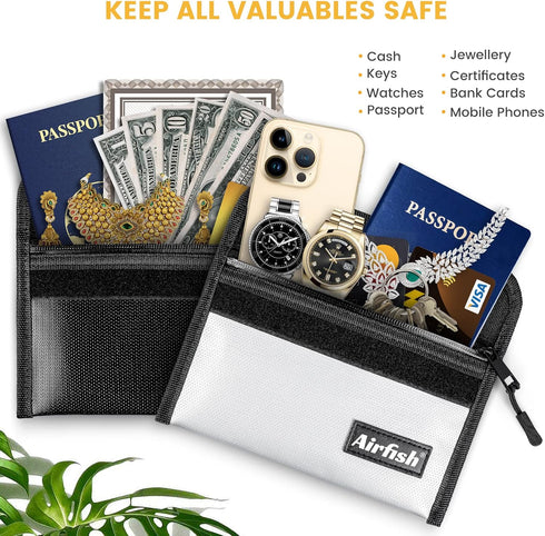 Fireproof Money Bag, 5 x 8 inches Waterproof Cash Bag with Zipper for Valuables