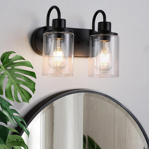 Litaddscen Matte Black Bathroom Light Fixtures Over Mirror,2-Light Bathroom Vanity Light with Clear