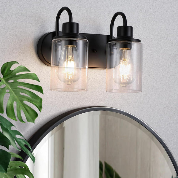 Litaddscen Matte Black Bathroom Light Fixtures Over Mirror,2-Light Bathroom Vanity Light with Clear