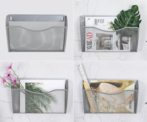 EasyPAG Wall Mount File Holder, 6 Pack Single Pocket Hanging File Organizer for Office and Home, Silver