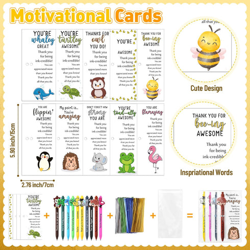 Sayglossy 40 Sets Funny Employee Appreciation Gifts Bulk Funny Animal Thank You Ballpoint Pens and Inspirational Cards