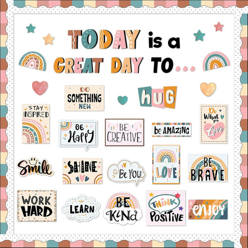 Today is A Great Day Bulletin Board Set Boho Rainbow Inspiration Decor for Teachers with Positive Affirmations