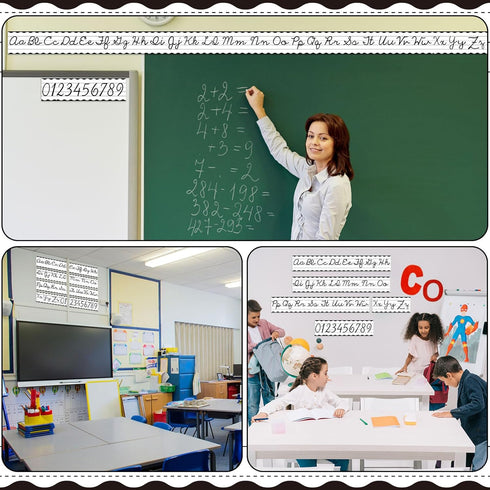 Set of 9 Cursive Writing Bulletin Board, Cursive Alphabet Wall Strip for Teacher Supplies, Kids Education, Classic Black