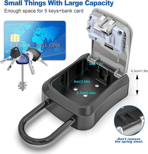 Key Lock Box for Outside, Portable Waterproof Wall Mounted Resettable 4-Digit Combination Key Storage Lockbox, 5 Keys Capacity Key Safe Lock Box for Home,Garage, Office, Dorm (With Shackles) by Vazioyar