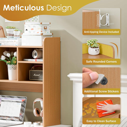 6 Shelves3-Tier Nova Microdermabrasion Wooden Desktop Bookshelf with Desk Organizer Hutch for Computer Desk, Home
