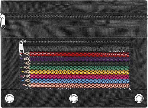 Pencil Pouch for 3 Ring Binder, Large Capacity Pencil Case with 2 Zippers, Clear Window Aesthetic Organizer, 1 Pack