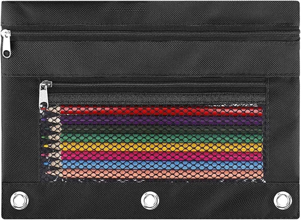 Pencil Pouch for 3 Ring Binder, Large Capacity Pencil Case with 2 Zippers, Clear Window Aesthetic Organizer, 1 Pack
