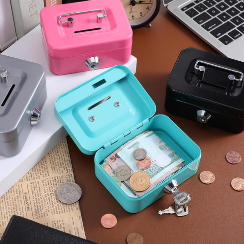 Xosjska 4 4.5 3.3 2 Inch Set Pieces Small Money Box with Lock and Slot x x Metal Cash Box with Key Lock Metal Cash Boxs