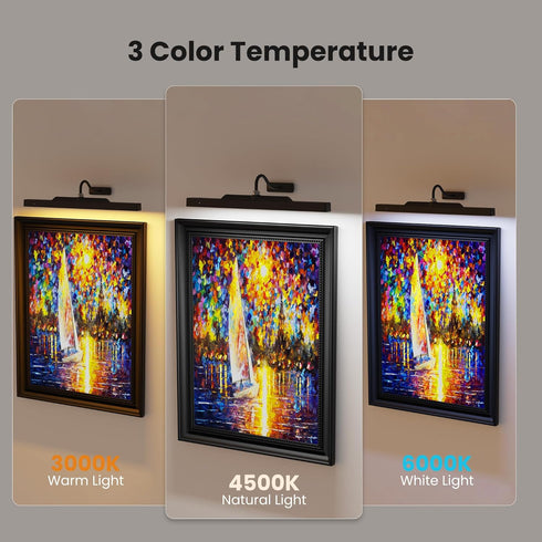 Dimmable 16n, 5000mAh 95+ 350LM Cordless Picture Light for Wall Rechargeable Battery Wall Sconce Art Light, CRI Wall