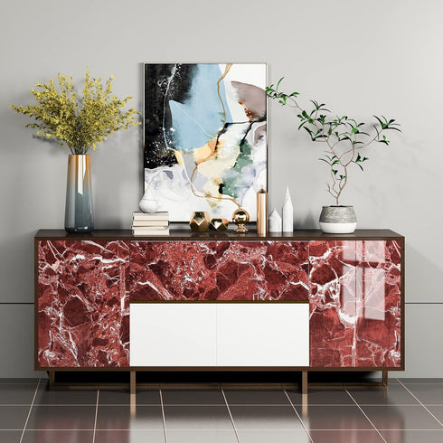 88"x15.8" Red Brown Marble Contact Paper for Countertops, Faux Granite Peel and Stick Waterproof Wallpaper