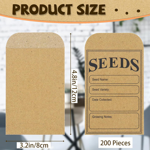 LOTMER 200 Pieces Seed Saving Envelopes, 3.2x4.8 Inch Kraft Seed Packets for Fruit, Vegetable, Flower Seeds Storage