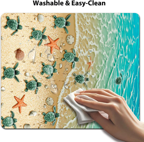 knseva Sea Turtles on The Beach Painting Mouse Pad, Starfish Shell Blue Ocean Art Mat for Desk