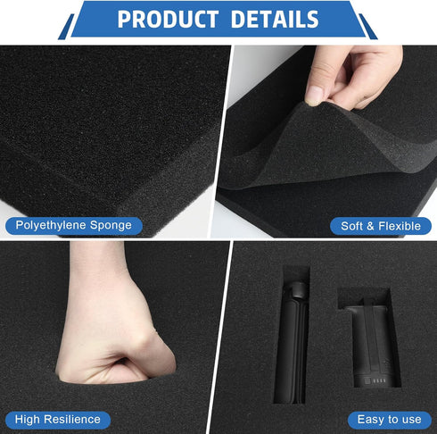 Storystore Polyurethane Foam Sheet, 4 Pcs Black Foam Inserts, Pick Apart Foam Pads for Cases, Packing, Toolbox, Camera