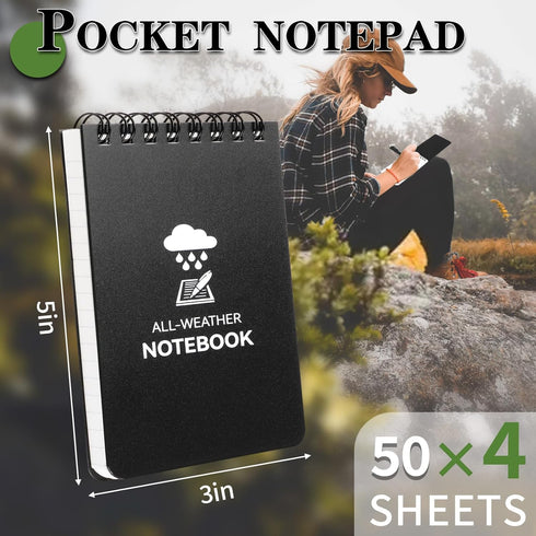 Waterproof Notebook, 4 Pack Top-Spiral Pocket Notepad, 3" x 5" Weatherproof NotePad for Outdoor Office