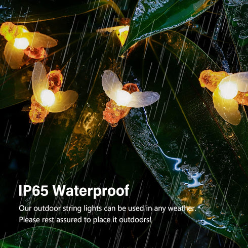 oopswow 2Pack 30LED 8 Solar String Lights Outdoor, Honey Bees Fairy Lights, Modes Cute Bee Lights Waterproof for Garden