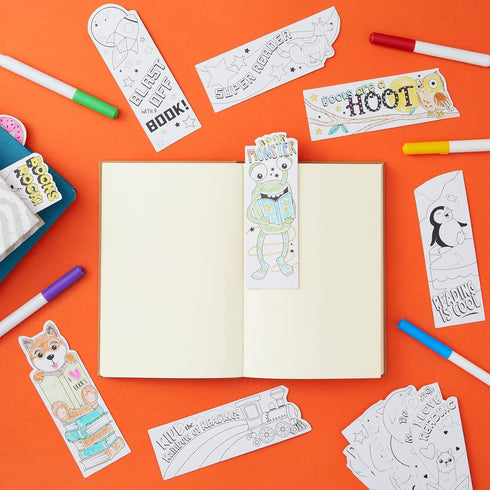 Juvale 24-Pack DIY Bookmarks for Kids & Students - Color Your Own Bookmark Kit with Book Worm Designs for Reading,