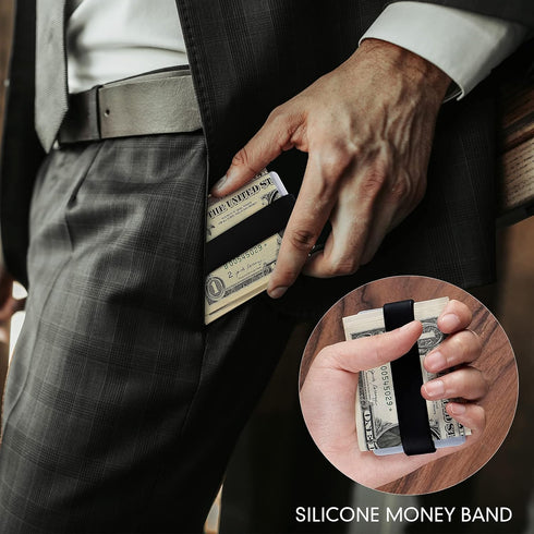 Set 8 4 of Elastic Money Bands - Silicone Wallet Bands, Cash Card Holder, Money Clip Alternative, with PVC Cards