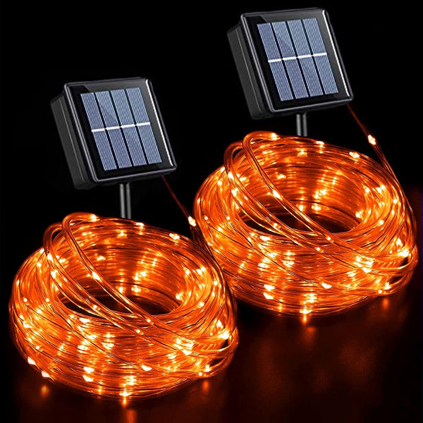 QITONG Orange Solar Rope Lights, 2 Pack Each 33ft 100 LED String