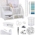 White Office Desk Accessories, 12pcs Organizers with Tape Dispenser, Stapler, Scissors, Ruler, Sticky Tabs, Clips Set