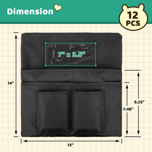 Chair Pockets Black - 12 Pcs, 14 x 13 Inch Chairback Buddy Pocket Classroom Organizer with Name Slot