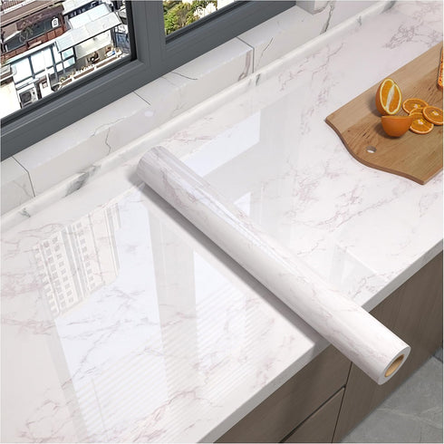 White/Gray Glossy Marble Contact Paper Wallpaper, 15.8"x78.7", Self Adhesive Thick Removable Vinyl for Kitchen