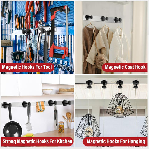 Magnetic Hooks for Cruise Cabins, Black 150Lb, Strong Hooks for Classroom, Whiteboard, Grill, Garage, Hanging - 3Pcs