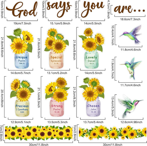 Christian Bulletin Board Decorations Sunflower Theme God Says You Are Religious Bulletin Board Sets Inspirational Classroom Wall Decor Hummingbird Flower Jar Cutouts for School Home Church Supply by Outus