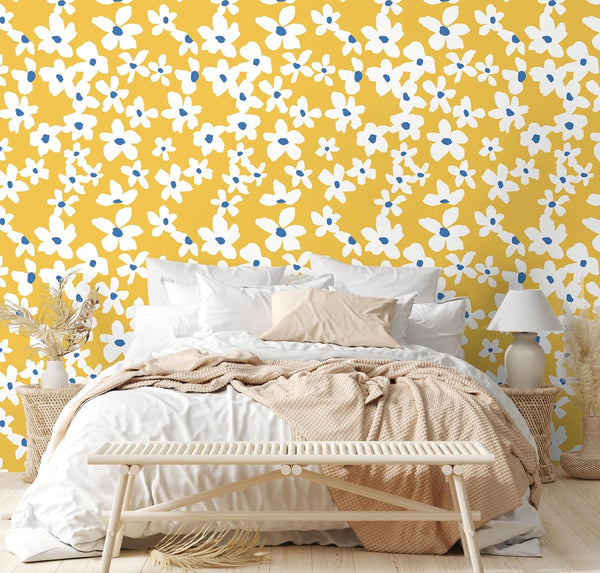 HAOKHOME 93391-1 Yellow Peel and Stick Wallpaper, Floral Removable Wall Paper for Bedroom Bathroom, 17.7in x 9.8ft