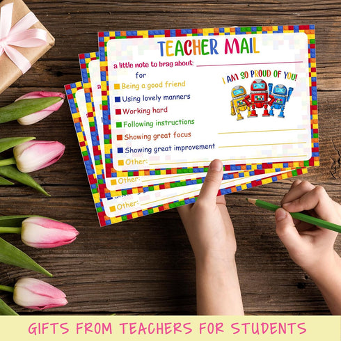 VGoghex 50 Teacher Mail Notes to Parents Happy Mail Letter Positive Notes Home from Teacher PCS Building Blocks Pattern