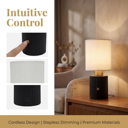 Dimmable Modern Cordless Table Lamp - Rechargeable Battery Operated Desk Lamp with Touch Control, Small Bedside Lamps