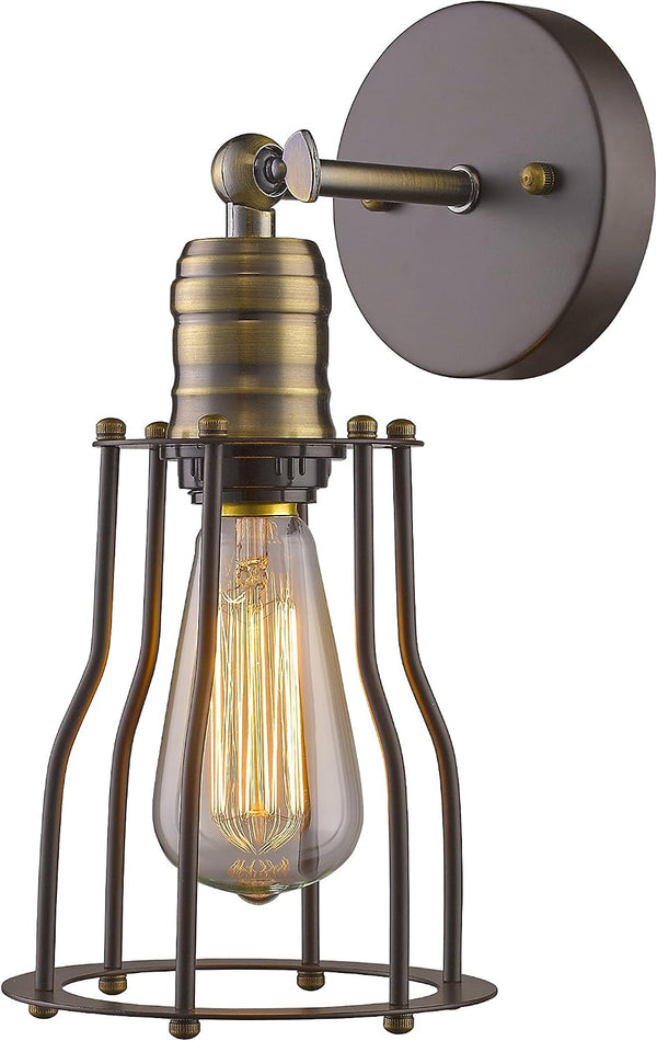 Industrial-Style 1 Light Rubbed Bronze Wall Sconce 6" Wide