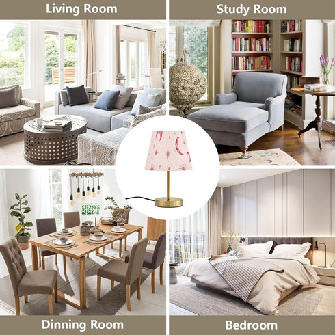 Dimmable Table Lamp for Bedroom Nightstand Pink Star Moon Bedside Lamp with USB Port Fabric Shade Desk Lamps Bronze