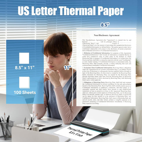 Atnadov 8.5 11 Inch, 100 M08F, M832, M834, MT800 Packaging (100 Thermal Printer Paper x Sheets US Letter Size