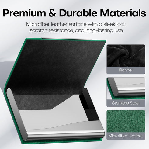 Padike Business Card Holder Case, Professional PU Leather & Stainless Steel Multi Card Wallet for Men & Women (U-Green)