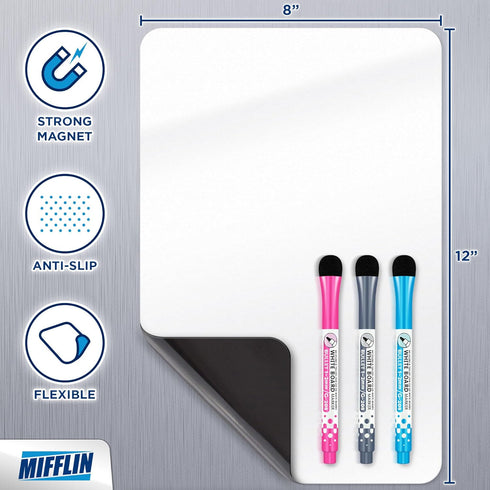 Mifflin-USA 12x8'' Magnetic Dry Erase White Board Sheet for Fridge, Stain-Resistant Kitchen Planner Board
