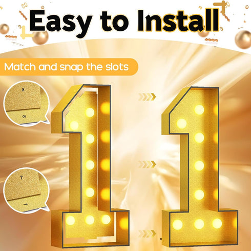 1, 4FT, 1st 21st 4 Light Up Number Marquee Light Up Numbers Gold Large Led Numbers Lights for First Birthday, Feet Tall