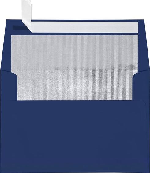 LUXPaper A7 Foil Lined Invitation Envelopes | Peel & Press | 5 1/4" x 7 1/4" | Navy Blue w/Silver LUX Lining | 50 Qty