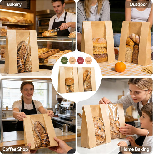 IMagicoo 50 (50, 14.2"x8.3"x3.6") Pcs Bread Bags for Homemade Bread, Paper Sourdough Bags with window, Large Bakery