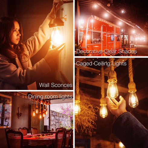 8 Pack Bulbs, E26 Bulb 60W Dimmable Bulbs, 800 2200K, ST58 Bulbs, DAYBETTER Vintage LED Edison Led Equivalent, Led