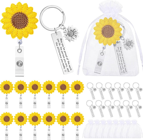 Zhanmai 12 Sets Sunflower Appreciation Gifts Sunflower Retractable Badge Holder Inspiration Keychains Thank