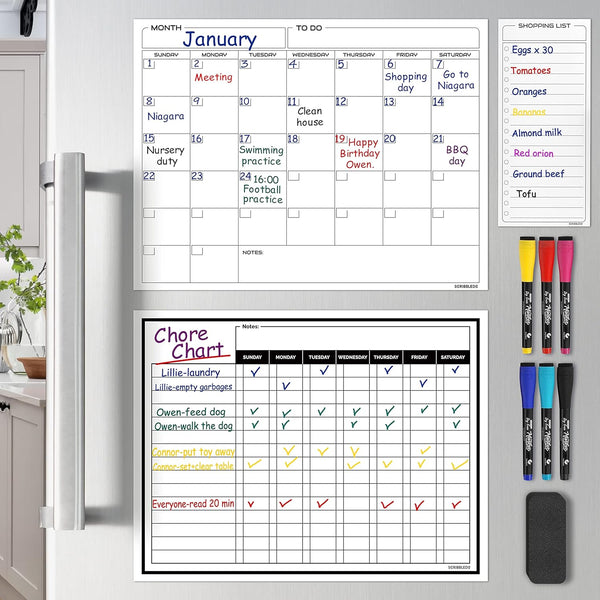Magnetic Chore Chart for Kids, 13” X 17” Dry Erase Board - Behavior Reward Planner for Multiple Kids with 6 Markers