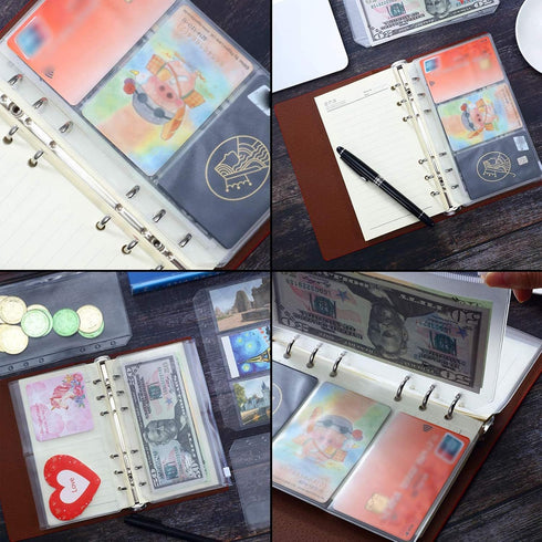 Shappy 18 Pieces A6 Size Binder Pockets with Different Partitions, Waterproof Plastic Binder Folders with Zipper Loose