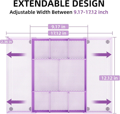 Marbrasse Expandable Desk Drawer Organizer, Mesh Drawer Organizer Tray with 10 Adjustable Compartments, Desk Organizers and Accessories for Office Supplies, Makeup & Vanity (Expandable-Purple)
