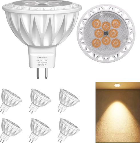 MR16 LED Bulb, 3W (35W Halogen Equivalent), 6 Pack, 2700K GU5.3 Base, 12V Spotlight for Indoor Outdoor Lighting