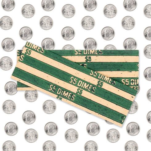 Dime Coin Wrappers, 100 Flat Striped Coin Wrappers