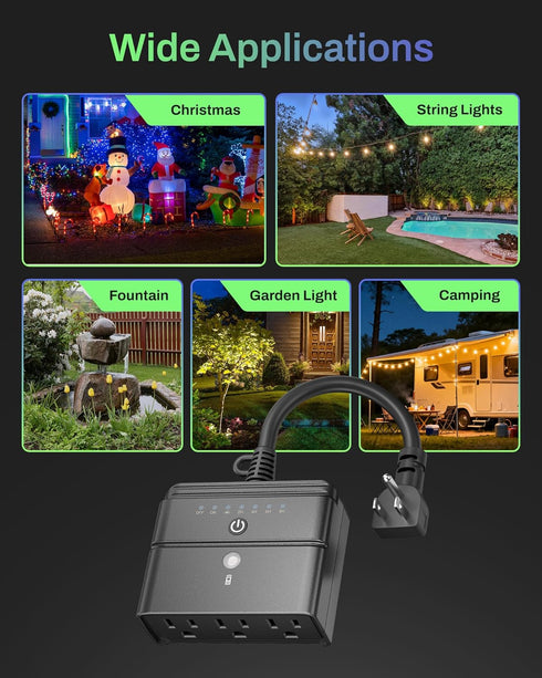 3 15A 1/2HP, 100 BN-LINK Outdoor Light Timer, Waterproof Plug-in Dusk-to-Dawn Controller with Grounded Outlets