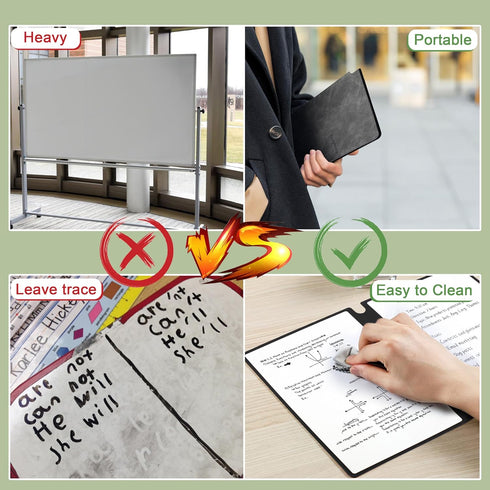 Whiteboard Notebook, Portable Dry Erase White Board Book, Reusable Double-Sided Meeting Notebook with Marker Pen