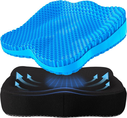 Gel Seat Cushion, Thick Office Chair Cushion for Long Sitting, Sciatica & Hip Pain Relief, Egg Seat Cushion for