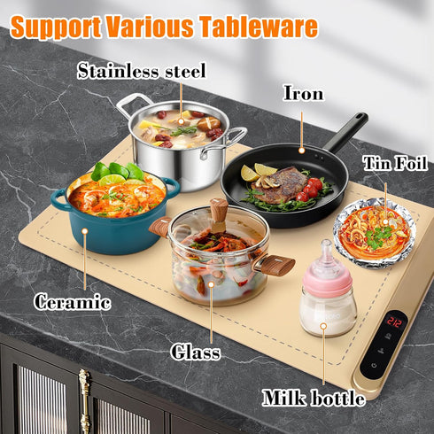 24x14.5 Inch 6 Settings Food Warming Mat Mat for Food,Electric Warming Tray with Temp & Timer, Auto Shut-Off, Portable